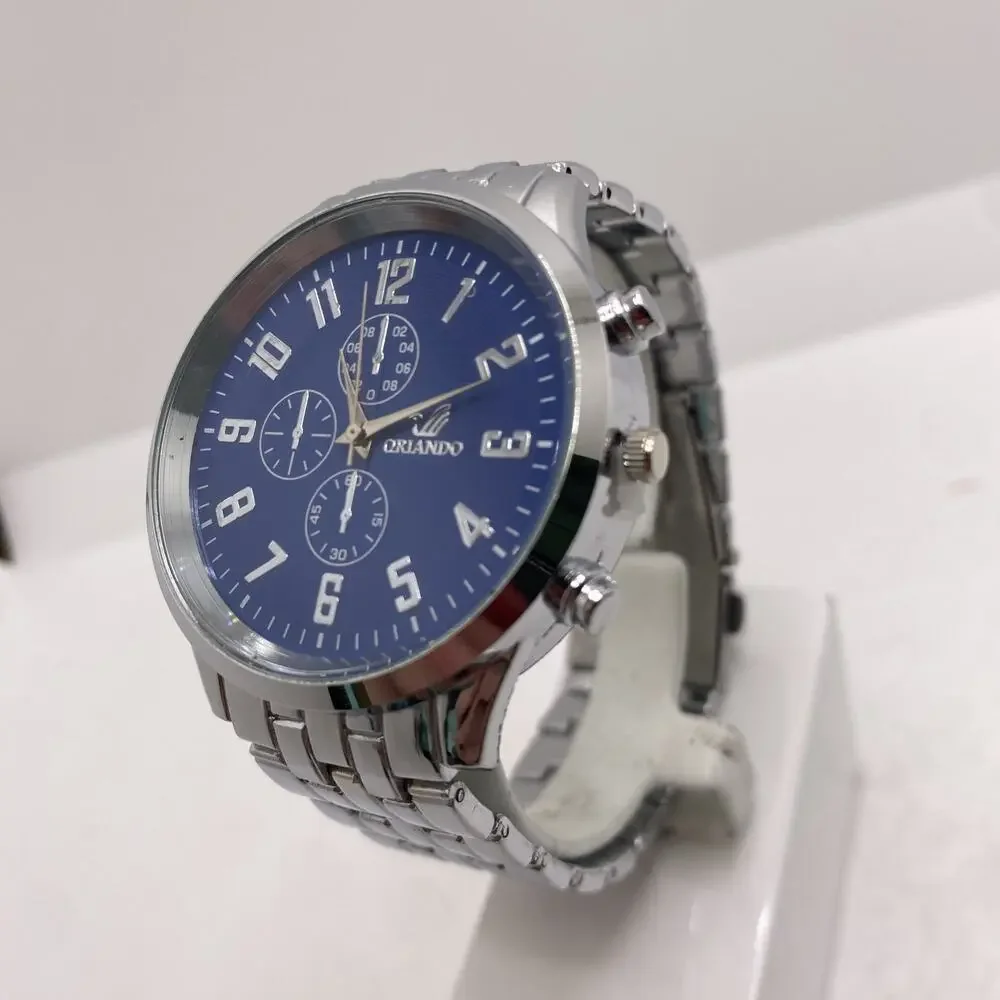 Mens Racing Tachymeter Style Watch Silver Tone Works New Battery